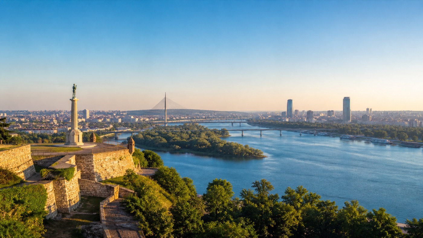 Belgrade with Kalemegdan and the confluence of the Sava and Danube